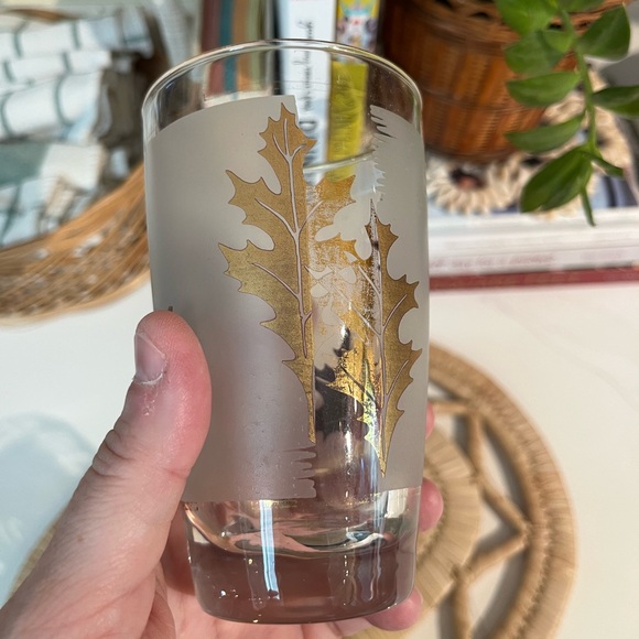 Set of 2 gold leaf vintage Libbey glass - Picture 5 of 6